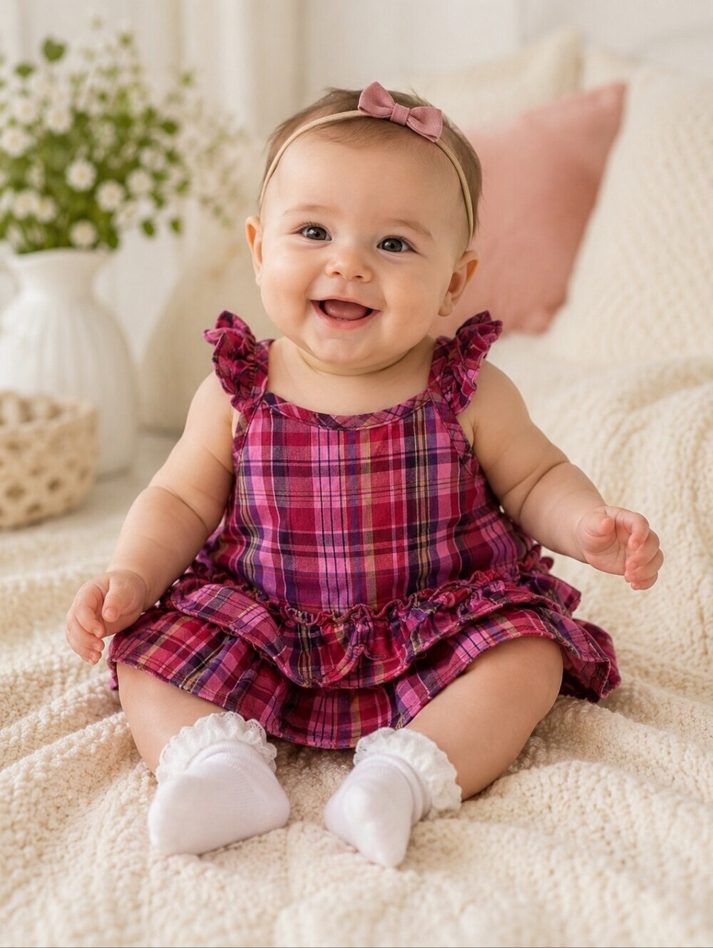 Baby Gap Pink Plaid Ruffle Infant Girl's Dress 3-6M Months 100% Cotton Cute EUC